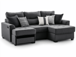 Canapé d'angle convertible avec méridienne pour salon tissu gris anthracite style moderne espace de rangement 260x160 cm
