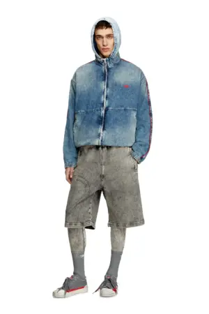 Denim jacket with red piping