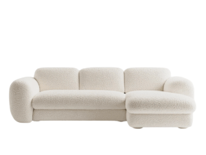 Divano angolare moderno 3 posti con chaise longue destra in tessuto bouclé crema