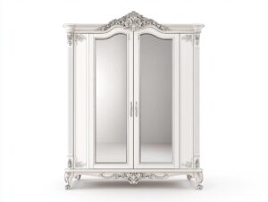 Armario clásico blanco con puertas de espejo talla 200x60x220 cm para dormitorio hecho de madera maciza elegante QN6329553