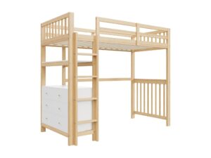 Lit mezzanine 90*200 cm avec avec bureau, étagère & 6 tiroirs - bois de pin et MDF - blanc et naturel (sans matelas)