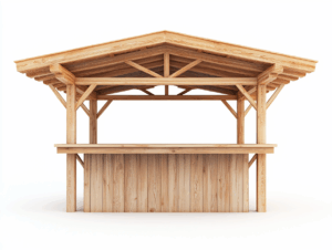 Kiosque extérieur en bois naturel pour jardin stand de vente structure robuste 3m x 2m ton clair