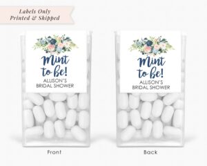 Wedding Favor Mint Labels Navy Blue Floral Design Set of 24